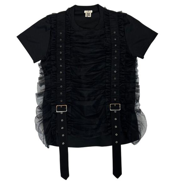 Comme Des Garcons Noir Kei Ninomiya Tulle Belt Ruched Tee Shirt Women's Small